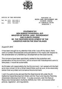 "Regarding the Proposed Development of the Logistics Hub on the Goat Islands", delivered by Pickersgill 27 August 2013